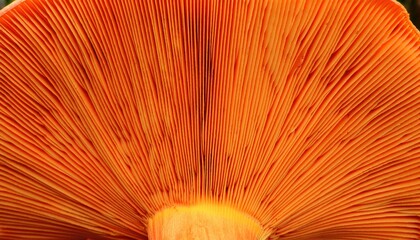 vibrant close up of orange mushroom gills with natural linear pattern ideal for organic background or abstract texture design