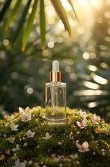 Eco-friendly cosmetic bottle in nature.