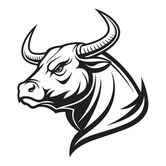 Powerful black and white illustration of a fierce bull s head in profile symbolizing strength and determination