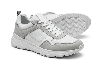 Modern white and grey sneakers perfect for active lifestyle, fashion, and fitness with comfort