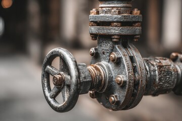 Close-up of a rusty industrial valve