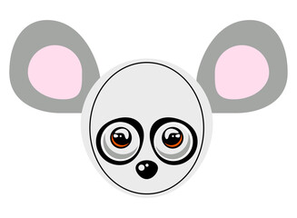 Cute Mouse Face Cartoon Character - Vector illustration of a funny animal head with big eyes for kids design.