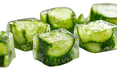 Cucumber vegetable ice cube on transparent background, png