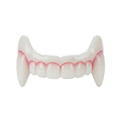 Pair of white plastic vampire fangs : elements for halloween on transparent background