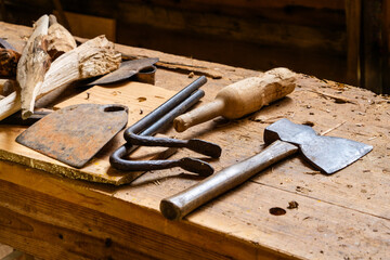 A old workbench with tools