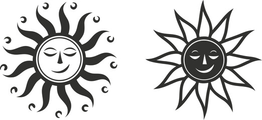 A vector illustration of a spider on a white background with a decorative floral yellow ornament and a sun icon