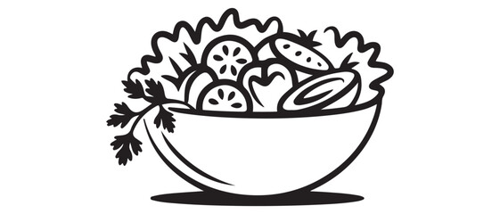 One single line drawing of fresh healthy vegetables salad logo vector graphic illustration. Vector black silhouette. with white background