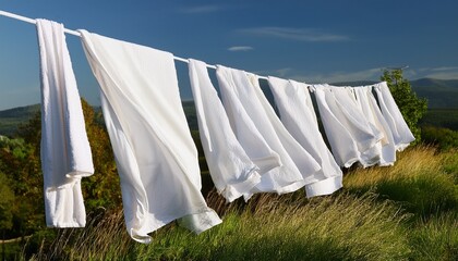 white cloths draped on a clothesline