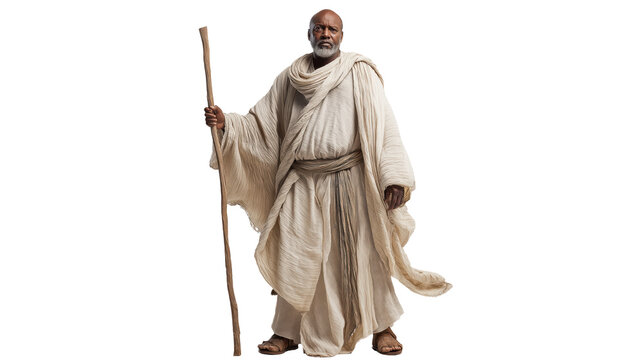 Amos full body PNG on transparent background. Biblical prophet Amos in simple robe, bare feet, humble stance, symbol of faith, truth, and divine calling from the Old Testament.