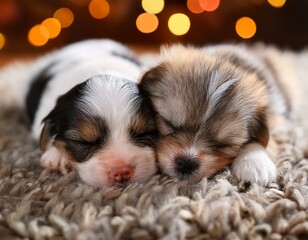 two small pets sleeping on a carpet