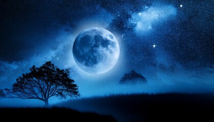 Fototapeta premium mystical blue and black moonlit night tranquil cosmic scenery for wallpaper background