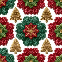 Festive Symmetrical Holiday-Themed Pattern Inspired by Kaleidoscope Designs Creating Joyful Celebrations and Vibrant Decor