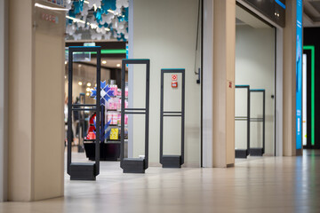 A clothing store security system with radio-frequency gates