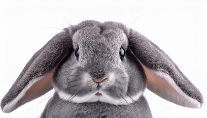 gray bunny rabbit plush toy with long ears isolated on a white background