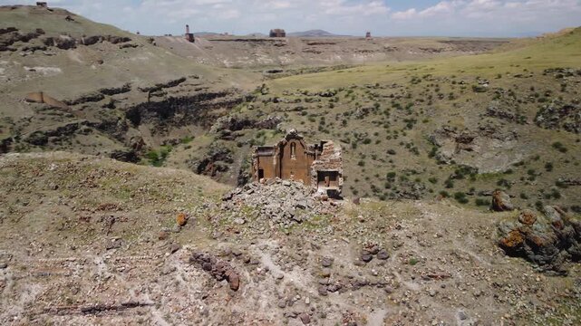 Ani Ruins Aerial Orbit Right &ndash; Turkey 4K Drone Landscape