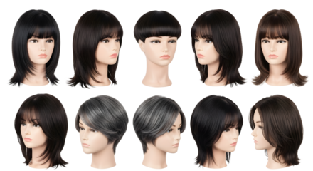 Wigs for Women Variety Display on Mannequin Heads