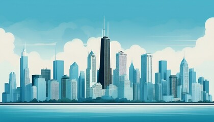 Naklejka premium stylized chicago skyline in soft blue hues ideal for backgrounds
