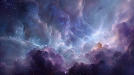 Fototapeta premium A cosmic abstract scene of a galaxy cloudburst with swirling violet tones and radiant energy. 