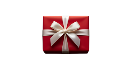 A red gift box with a white ribbon isolated on transparent background