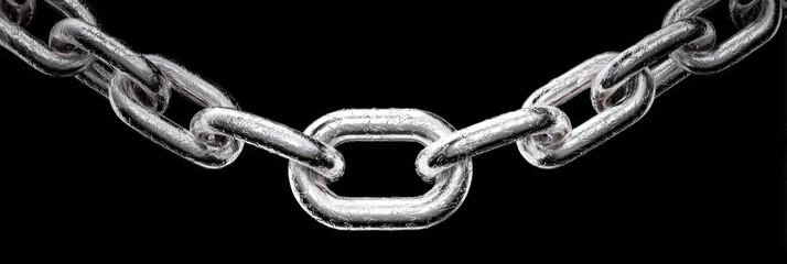 Close-up view of a metallic chain link emphasizing strength and connection against a dark background
