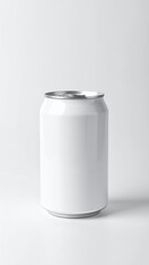 White aluminum soda can standing on white background
