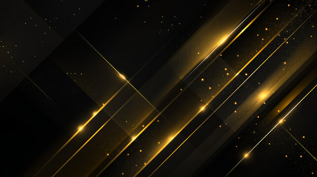 Abstract geometric design with gold beams on black background, creating a luxurious, modern, and visually striking composition with elegance.