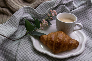 Breakfast Concept, Croissant and Hot Latte