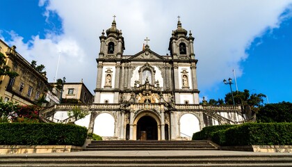Fototapeta premium Ornate church facade with steps