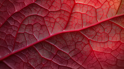 Close-Up Macro of Red Leaf with Intricate Patterns and Texture