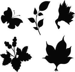 Silhouette Serenity A Black and White Collection of Natural Motifs Presenting a Butterfly Leaves Flower and Branch Arrangements