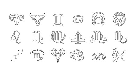 White Zodiac Signs Set on Black Background