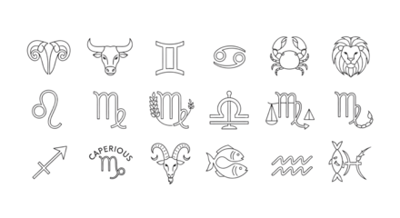 White Zodiac Signs Set on Black Background