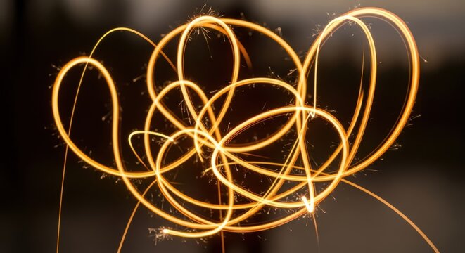 Abstract Sparkler Light Trails on Dark Background, Festive Celebration Photography