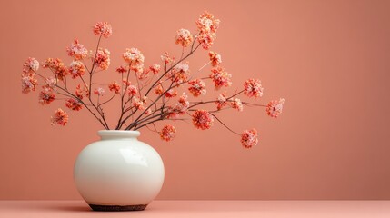 Delicate, coral flowers in white vase