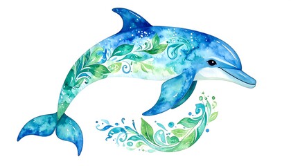 Obraz premium Watercolor dolphin art with floral design