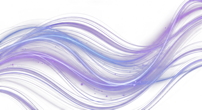 Abstract wavy lines isolated on transparent background, purple and blue