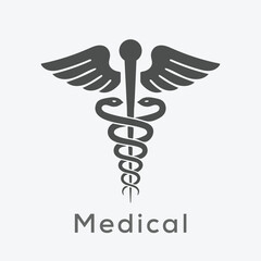 Caduceus medical symbol vector with editable stroke.	