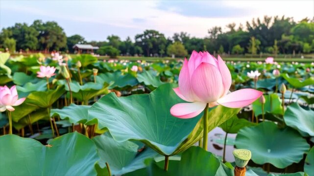 Pink lotus pond scenary