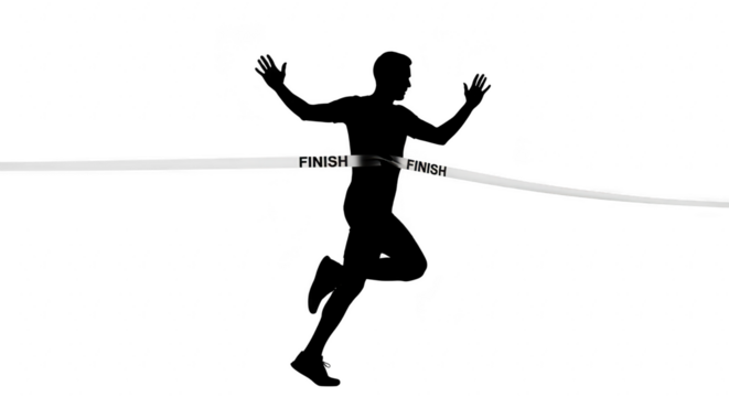 Silhouette of a runner crossing the finish line on transparent background - Powered by Adobe