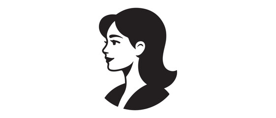 User Icon - Woman / Female Vector Flat Color People Person Profile Avatar in glyph Pictogram Symbol illustration. Vector black silhouette. with white background
