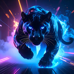 Majestic panther in neon light