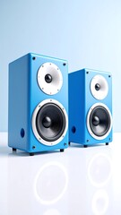 Blue speakers on a white surface