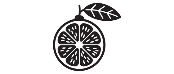 Lemon Fruit Slice Vector Art Illustration. Vector black silhouette. with white background