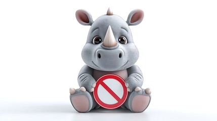 Naklejka premium rhino cartoon character with red line prohibition sign