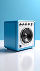 Obraz premium Blue square speaker on white surface