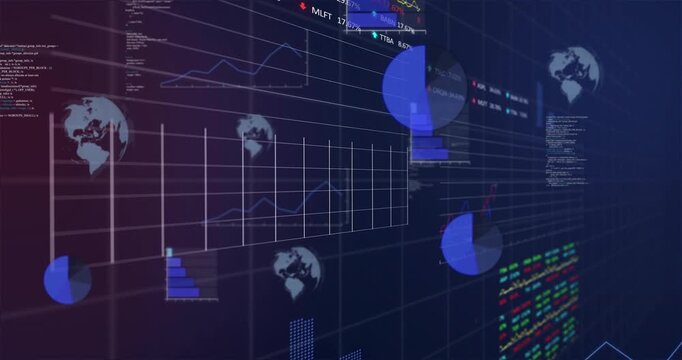 Opening dashboard showing pulsing pie charts drawing line graph tracking market trends