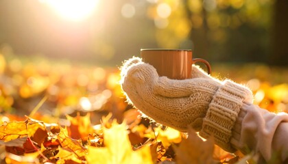 Autumn Park with Warm Drink, and Cozy.