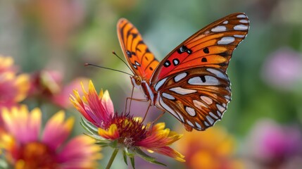 Obraz premium butterfly on flower on white background