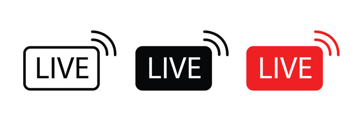 Live broadcast icon set vector isolated on white background