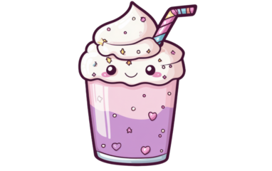 Cute Milkshake Kawaii Sticker on transparent background, png